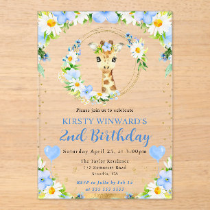 Watercolor Cute Jungle Giraffe Kids Birthday Acrylic Invitations