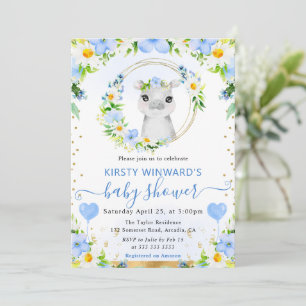 Watercolor Cute Jungle Hippo Baby Shower Invitation
