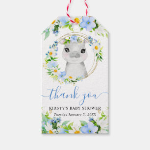 Watercolor Cute Jungle Hippo Floral Baby Shower Gift Tags
