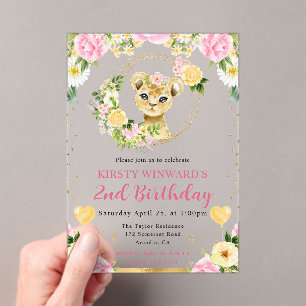 Watercolor Cute Jungle Lion Kids Birthday Acrylic Invitations