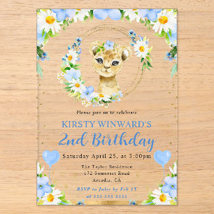 Watercolor Cute Jungle Lion Kids Birthday Acrylic Invitations