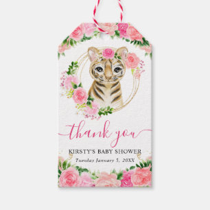 Watercolor Cute Jungle Tiger Floral Baby Shower Gift Tags