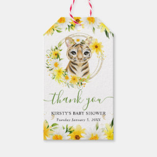 Watercolor Cute Jungle Tiger Floral Baby Shower Gift Tags