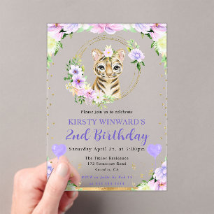 Watercolor Cute Jungle Tiger Kids Birthday Acrylic Invitations