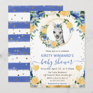 Watercolor Cute Jungle Zebra Baby Shower Invitation