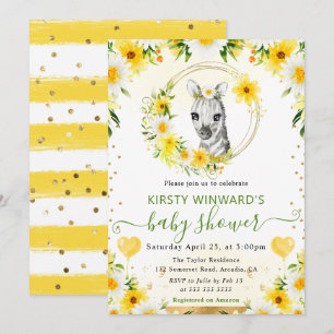 Watercolor Cute Jungle Zebra Baby Shower Invitation