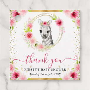 Watercolor Cute Jungle Zebra Floral Baby Shower Favour Tags