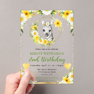 Watercolor Cute Jungle Zebra Kids Birthday Acrylic Invitations