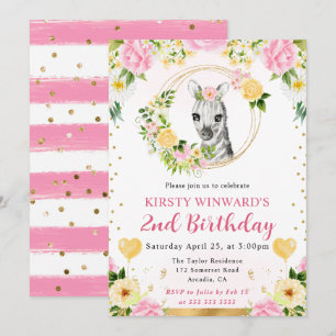 Watercolor Cute Jungle Zebra Kids Birthday Invitation