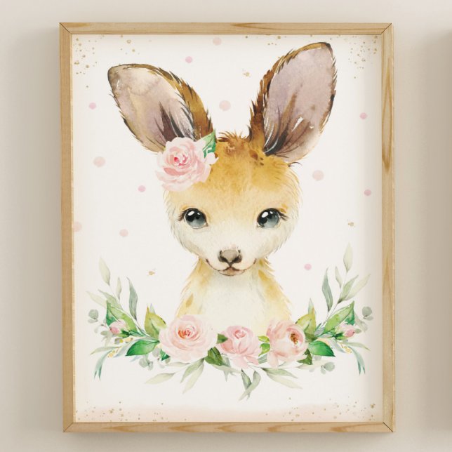 Watercolor Cute Kangaroo Blush Pink Floral Wall  Poster (Creator Uploaded)
