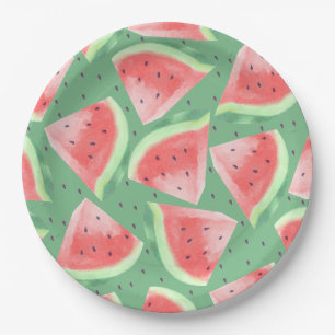 Watercolor Cute Kawaii Watermelon Paper Plate