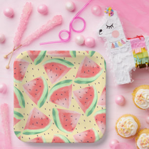 Watercolor Cute Kawaii Watermelon Paper Plate