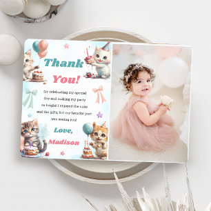 Watercolor Cute Kitty Cat Thank You Card Photo