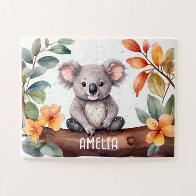 Watercolor Cute Koala Personalised Jigsaw Puzzle (Horizontal)