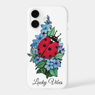 Watercolor Cute Ladybird With Blue Wild Flowers