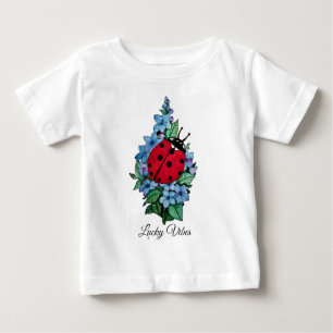 Watercolor Cute Ladybird With Blue Wild Flowers Baby T-Shirt