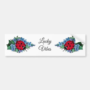 Watercolor Cute Ladybird With Blue Wild Flowers Bumper Sticker