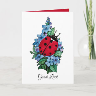 Watercolor Cute Ladybird With Blue Wild Flowers Card