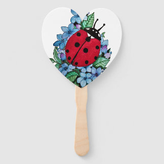 Watercolor Cute Ladybird With Blue Wild Flowers Hand Fan