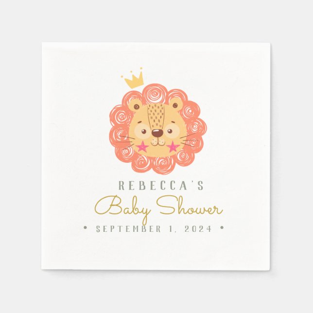 Watercolor Cute Lion Baby Shower Favour Bag Napkin (Front)