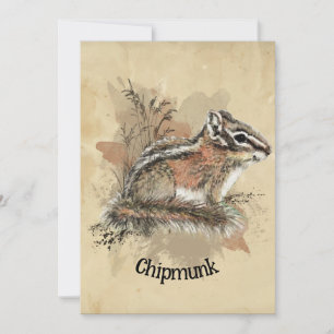 Watercolor Cute Little Chipmunk Animal Wildlife Card