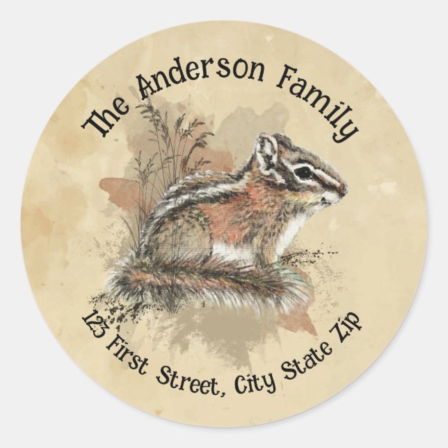 Watercolor Cute Little Chipmunk Animal Wildlife Classic Round Sticker (Front)