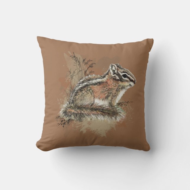 Watercolor Cute Little Chipmunk Animal Wildlife  Cushion (Front)