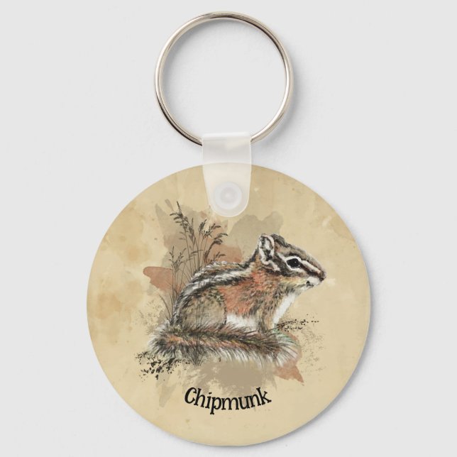 Watercolor Cute Little Chipmunk Animal Wildlife Key Ring (Front)