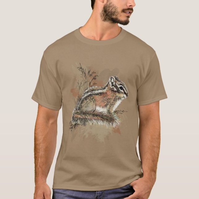 Watercolor Cute Little Chipmunk Animal Wildlife  T-Shirt (Front)