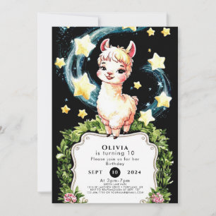  Watercolor Cute Llama Birthday Invitation
