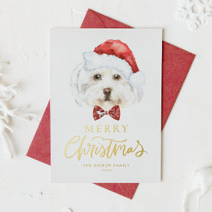 Watercolor Cute Maltese Santa Merry Christmas