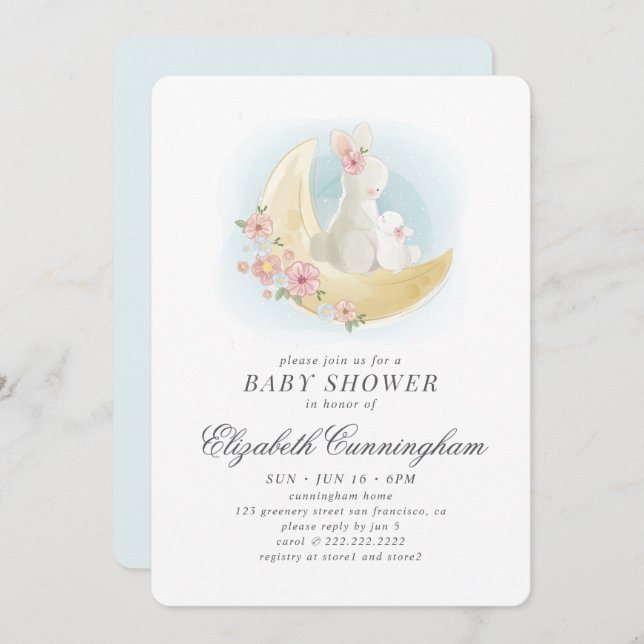 Watercolor Cute Mama Rabbit Baby Shower Invitation (Front/Back)