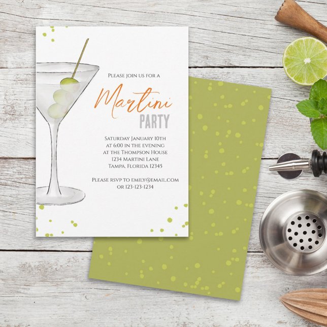 Watercolor Cute Martini Party Whimsical Fun Drinks Invitation (Creator Uploaded)