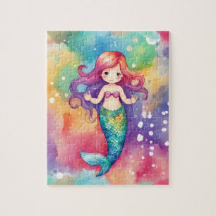 Watercolor Cute Mermaid Jigsaw Puzzle