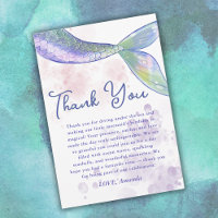Watercolor Cute Mermaid Tail Thank You Cards