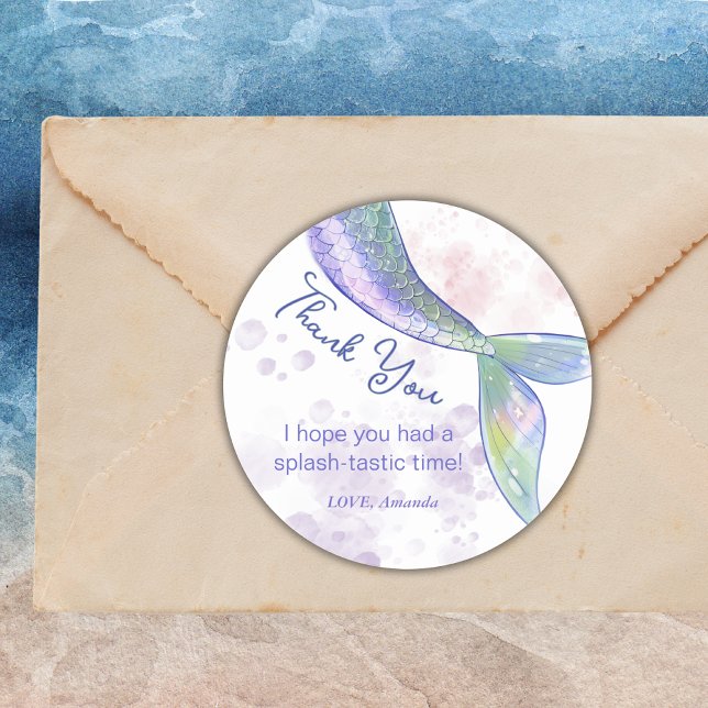 Watercolor Cute Mermaid Tail Thank You Stickers (Creator Uploaded)