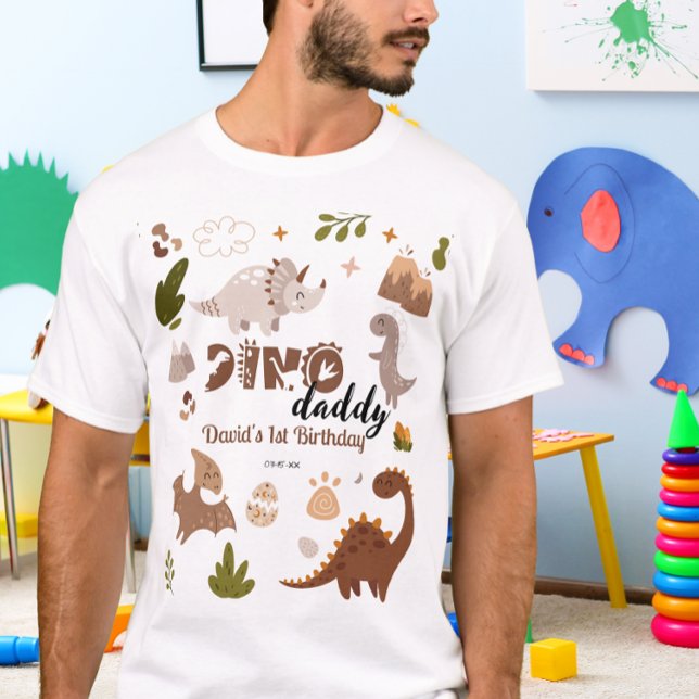Watercolor Cute Neutral Dinosaur Party Birthday T-Shirt (Creator Uploaded)