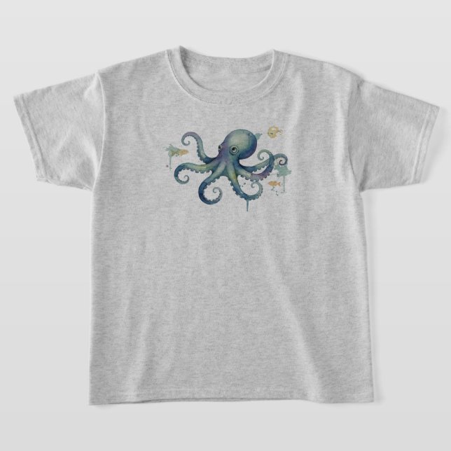 Watercolor Cute Octopus Illustration T-Shirt (Laydown)
