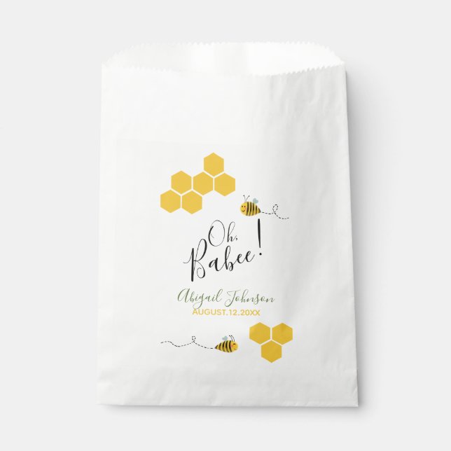 Watercolor Cute Oh Babee! Bumblebee Baby Shower Favour Bags (Front)