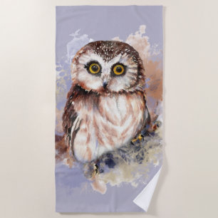 Watercolor Cute Owl Bird Nature Wildlife Art Beach Towel