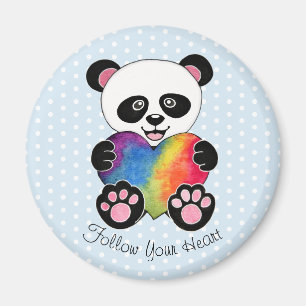 Watercolor Cute Panda With Rainbow Heart Magnet