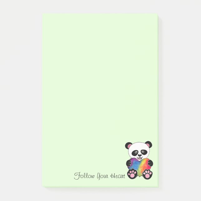 Watercolor Cute Panda With Rainbow Heart Post-it Notes (Front)