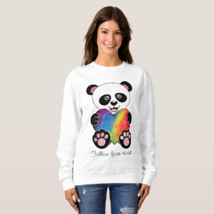Watercolor Cute Panda With Rainbow Heart Sweatshirt
