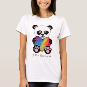 Watercolor Cute Panda With Rainbow Heart T-Shirt