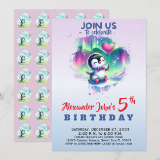 Watercolor Cute Party Animals Penguin Watercolor Invitation