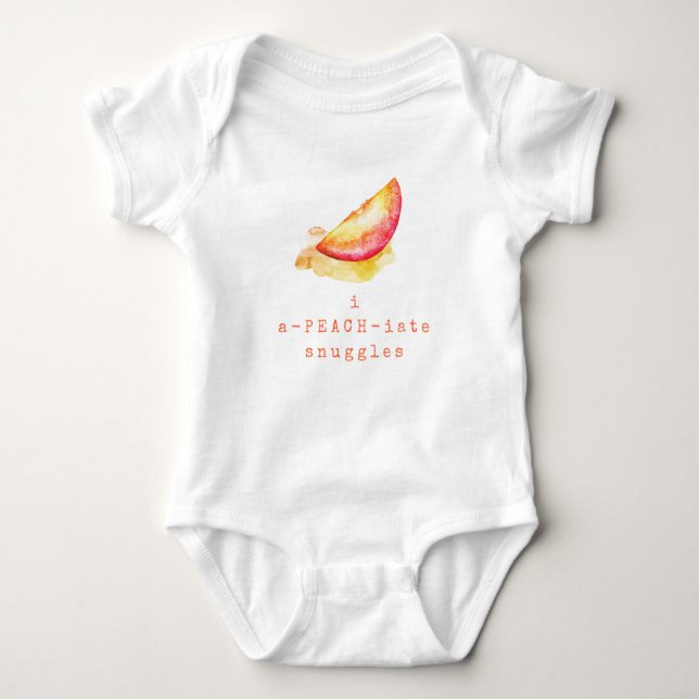 Watercolor Cute Peach Snuggle Pun Baby Bodysuit (Front)