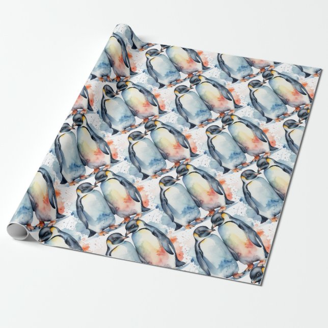 Watercolor Cute Penguin Animal Wildlife Nature   Wrapping Paper (Unrolled)