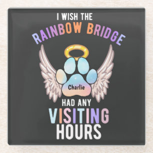 Watercolor Cute Pet Paw Dog Cat Memorial Wings Glass Coaster