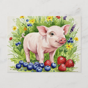Watercolor Cute Pig Young Animals Postcard
