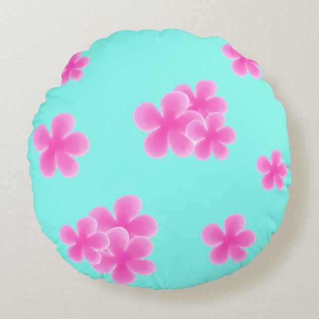 Watercolor cute pink aqua blue pattern  round cushion (Front)
